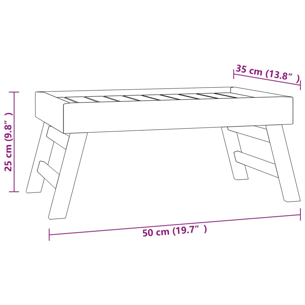 Bandeja plegable madera maciza de teca 55x35x25 cm