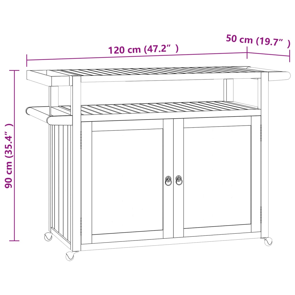 Carrito de bar madera maciza de teca 120x50x90 cm