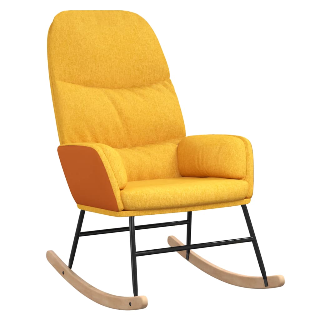 Silla mecedora de tela amarillo mostaza