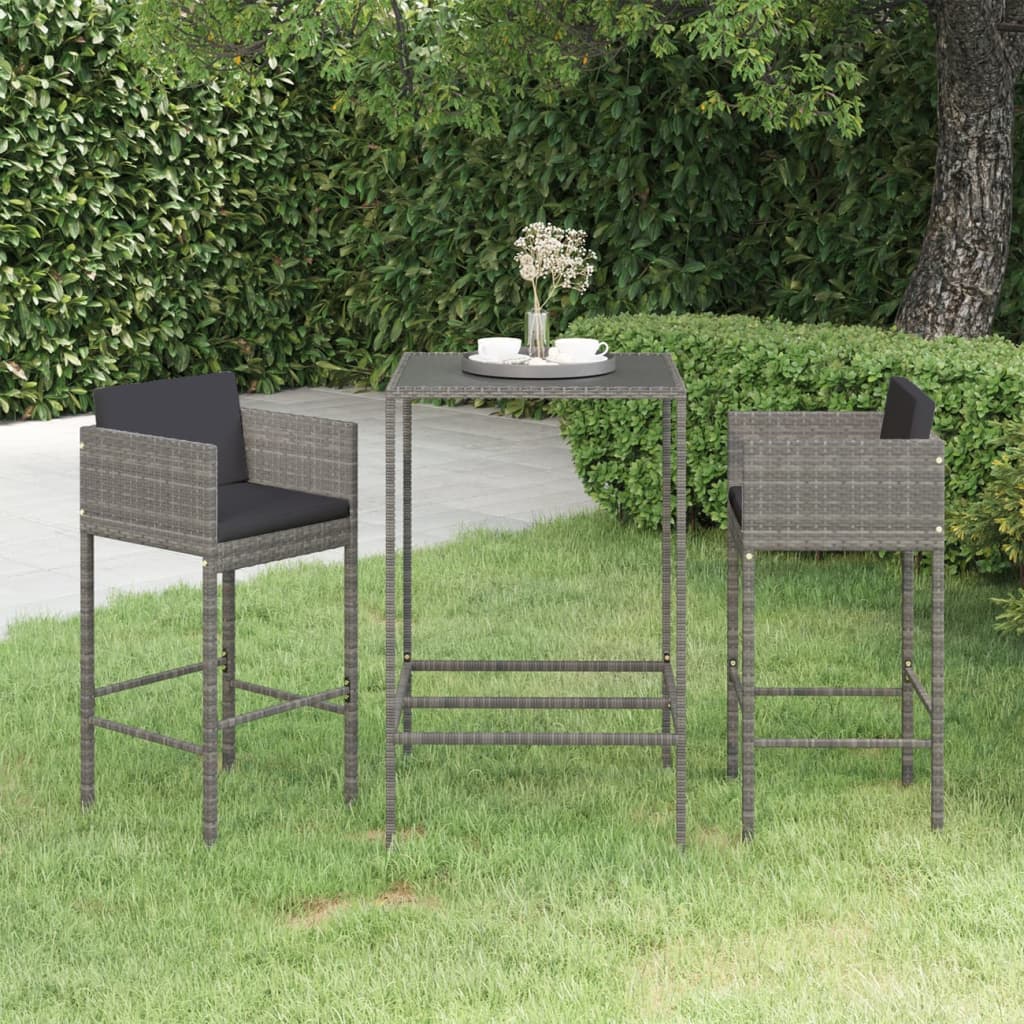 Conjunto de bar para jardín 3 piezas ratán sintético gris