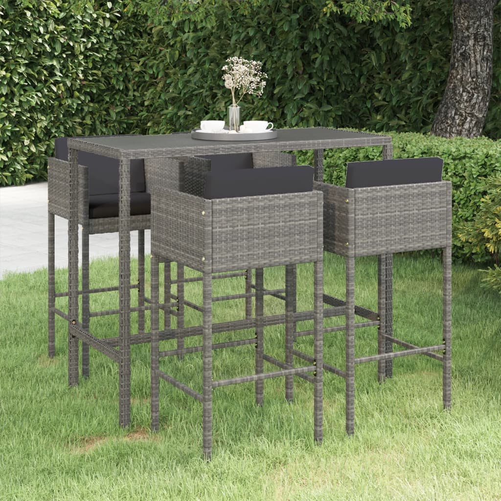 Conjunto de bar para jardín 3 piezas ratán sintético gris