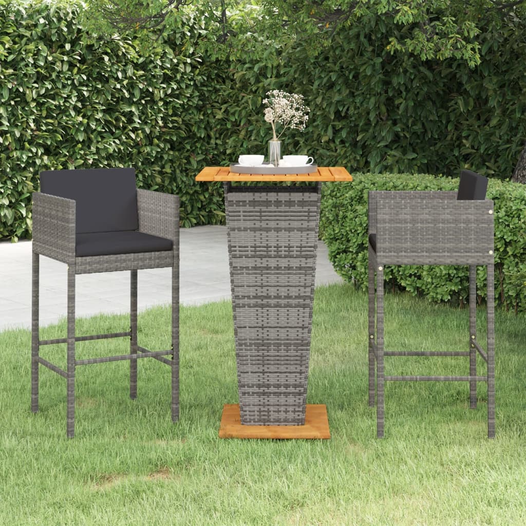 Conjunto de bar para jardín 3 piezas ratán sintético gris
