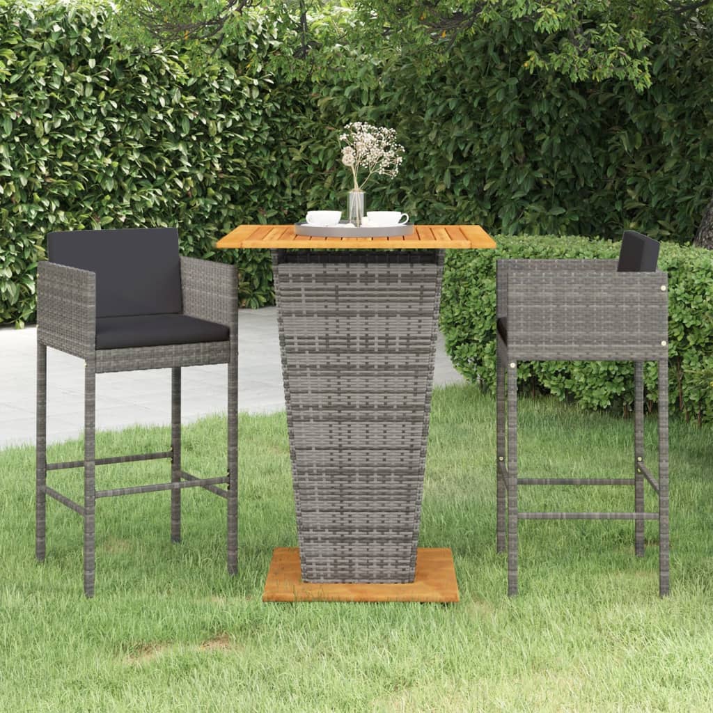 Conjunto de bar para jardín 3 piezas ratán sintético gris