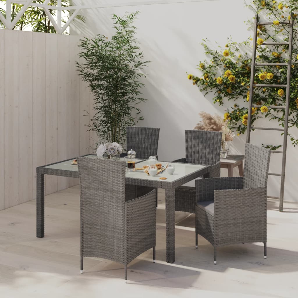 Juego comedor de jardín 5 pzas y cojines ratán sintético blanco