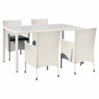 Juego comedor de jardín 5 pzas y cojines ratán sintético blanco