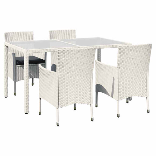 Juego comedor de jardín 5 pzas y cojines ratán sintético blanco