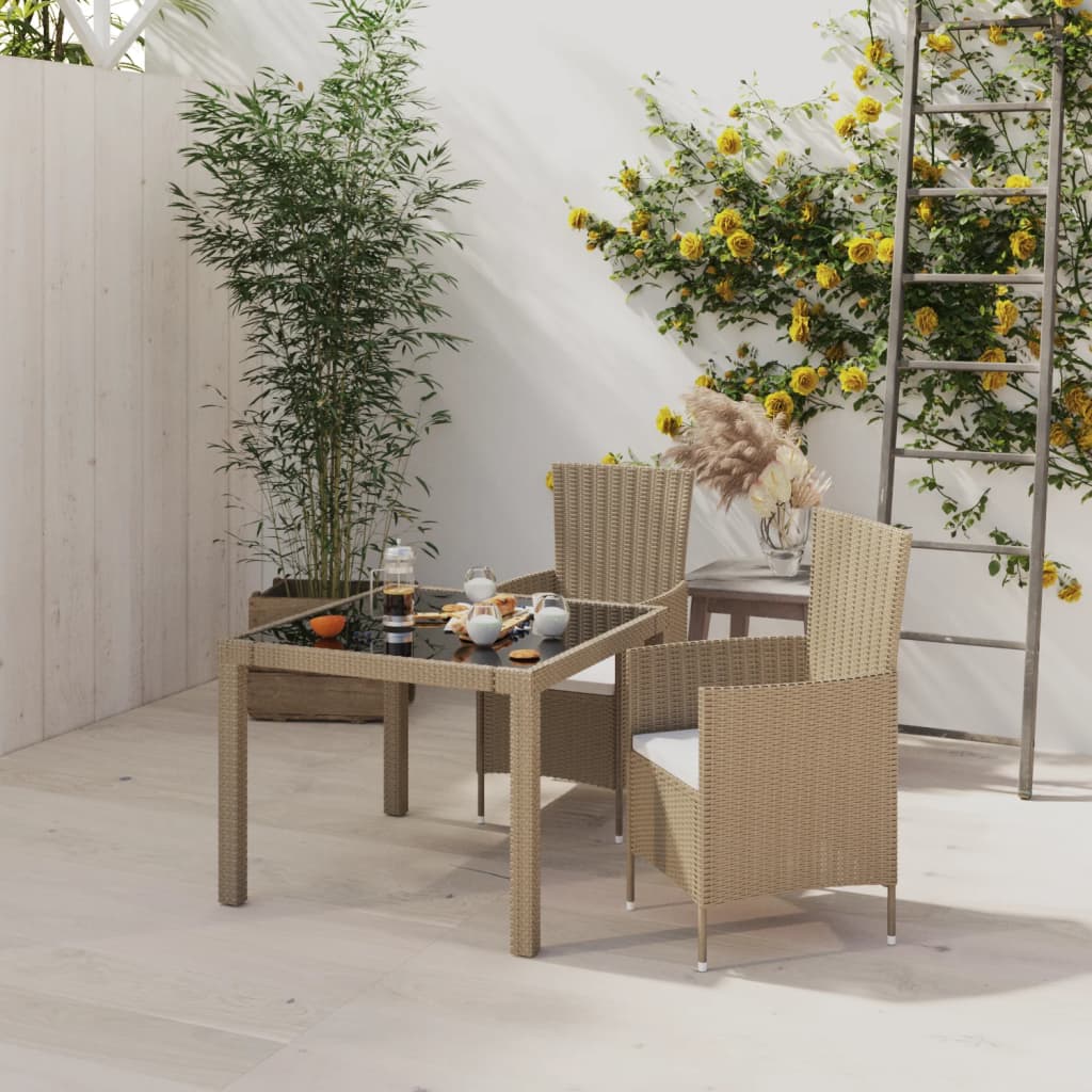 Juego comedor de jardín 5 pzas y cojines ratán sintético blanco