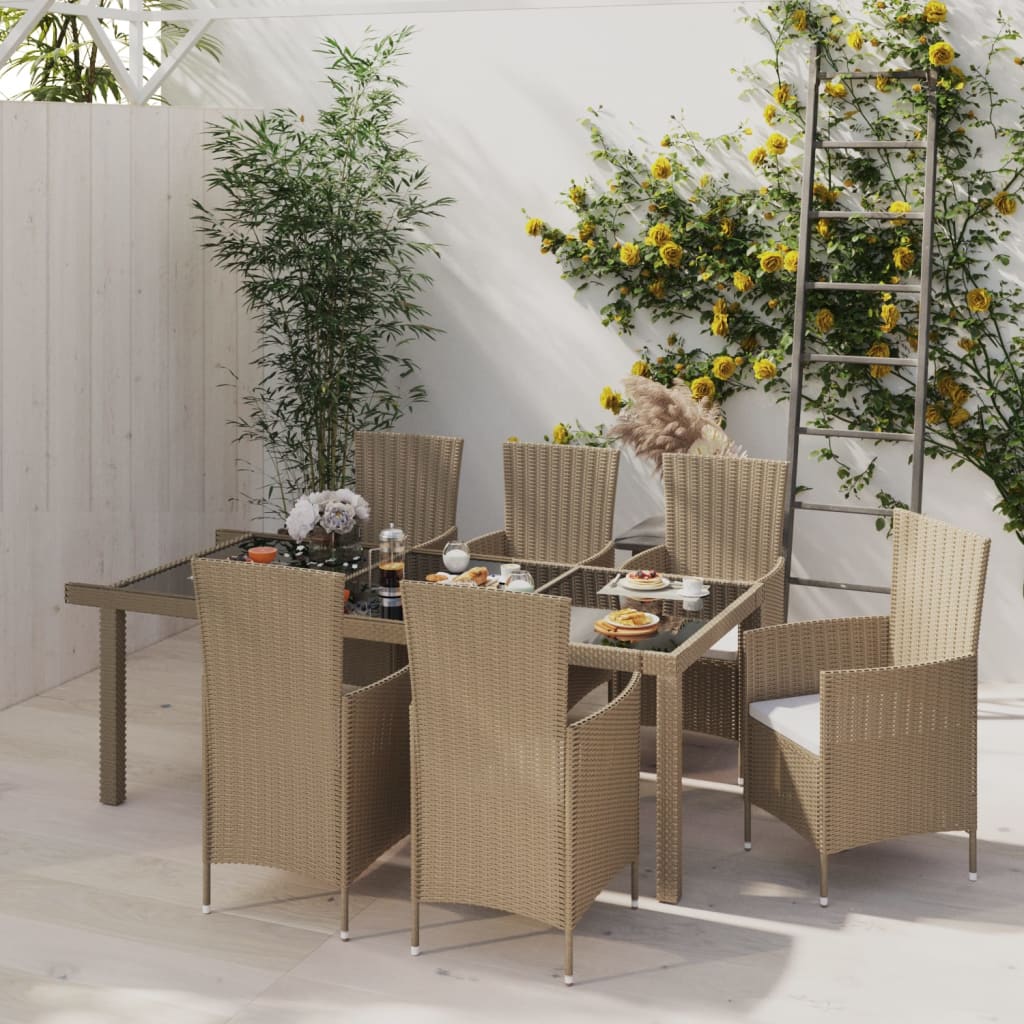 Juego comedor de jardín 5 pzas y cojines ratán sintético blanco