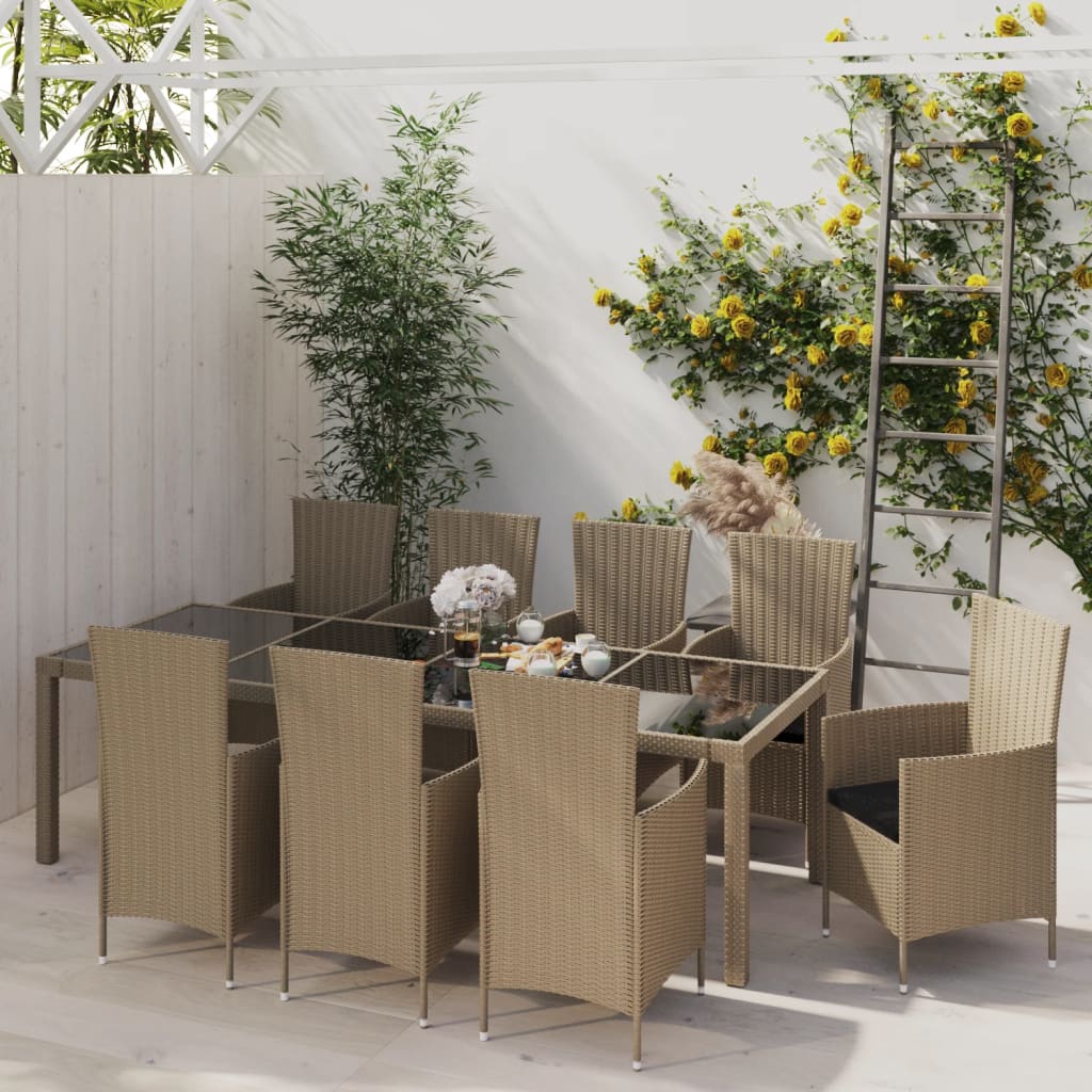 Juego comedor de jardín 5 pzas y cojines ratán sintético blanco