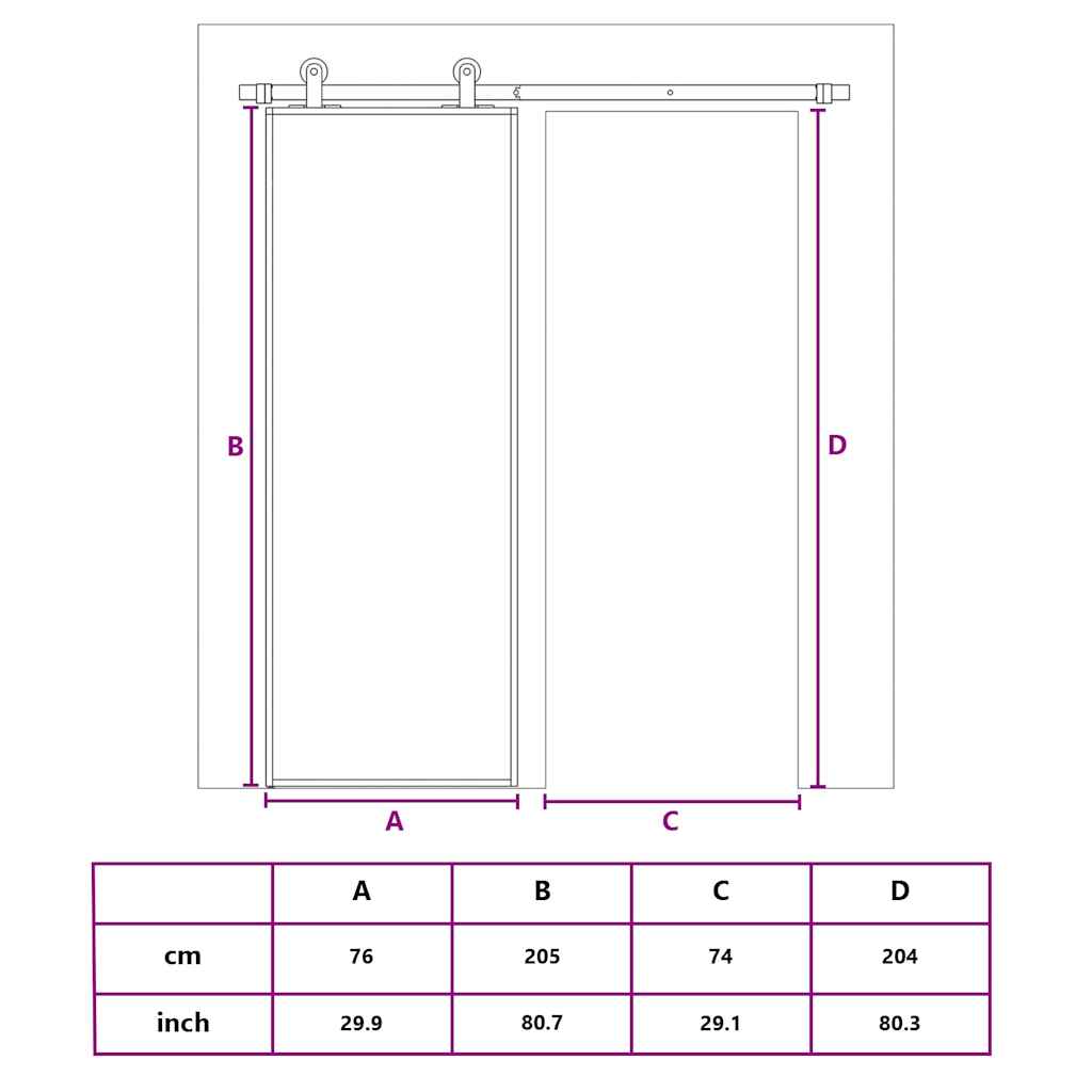 Puerta corredera ESG vidrio y aluminio 76x205 cm blanco