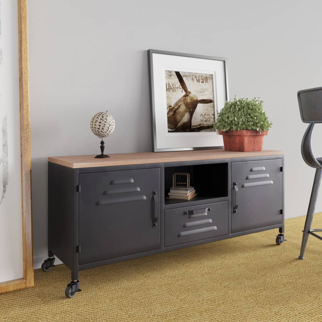 Mueble de TV de hierro plateado 110x30x40 cm