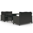 Set comedor de jardín 3 pzas con cojines ratán sintético negro