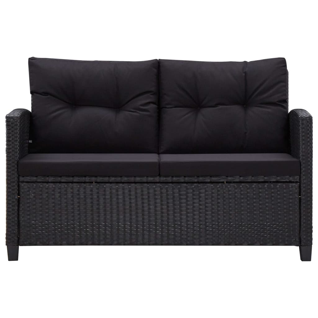 Set comedor de jardín 3 pzas con cojines ratán sintético negro