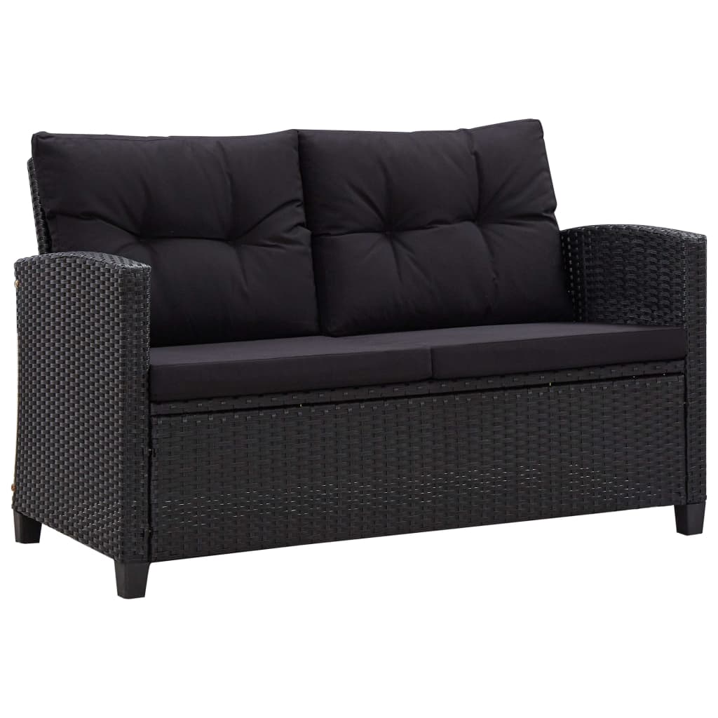 Set comedor de jardín 3 pzas con cojines ratán sintético negro