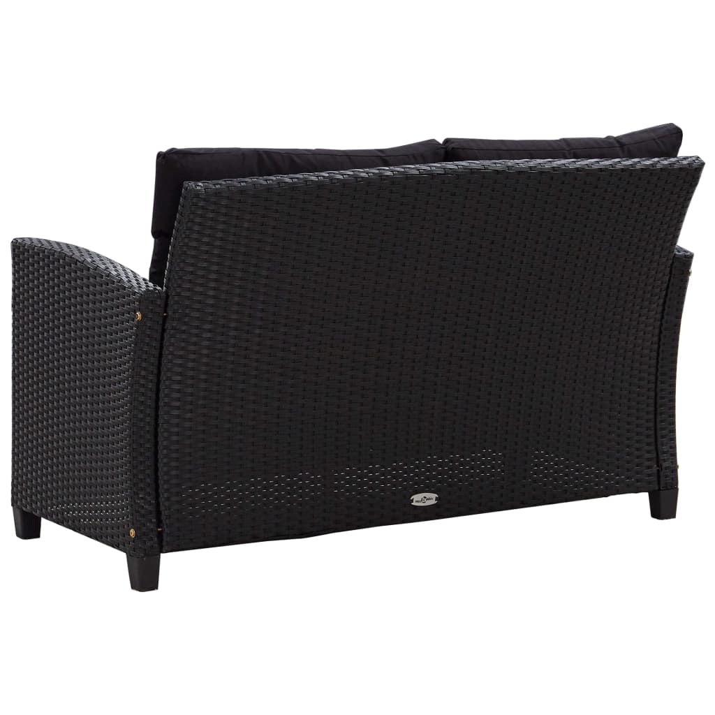 Set comedor de jardín 3 pzas con cojines ratán sintético negro