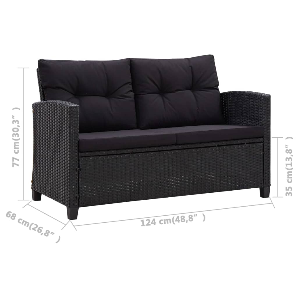 Set comedor de jardín 3 pzas con cojines ratán sintético negro
