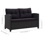 Set comedor de jardín 3 pzas con cojines ratán sintético negro