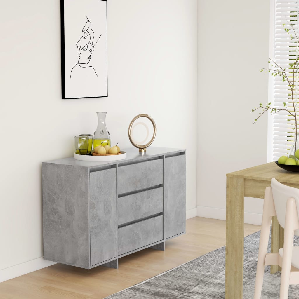 Aparador con 3 cajones contrachapado blanco brillo 120x41x75 cm