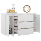 Aparador con 3 cajones contrachapado blanco brillo 120x41x75 cm