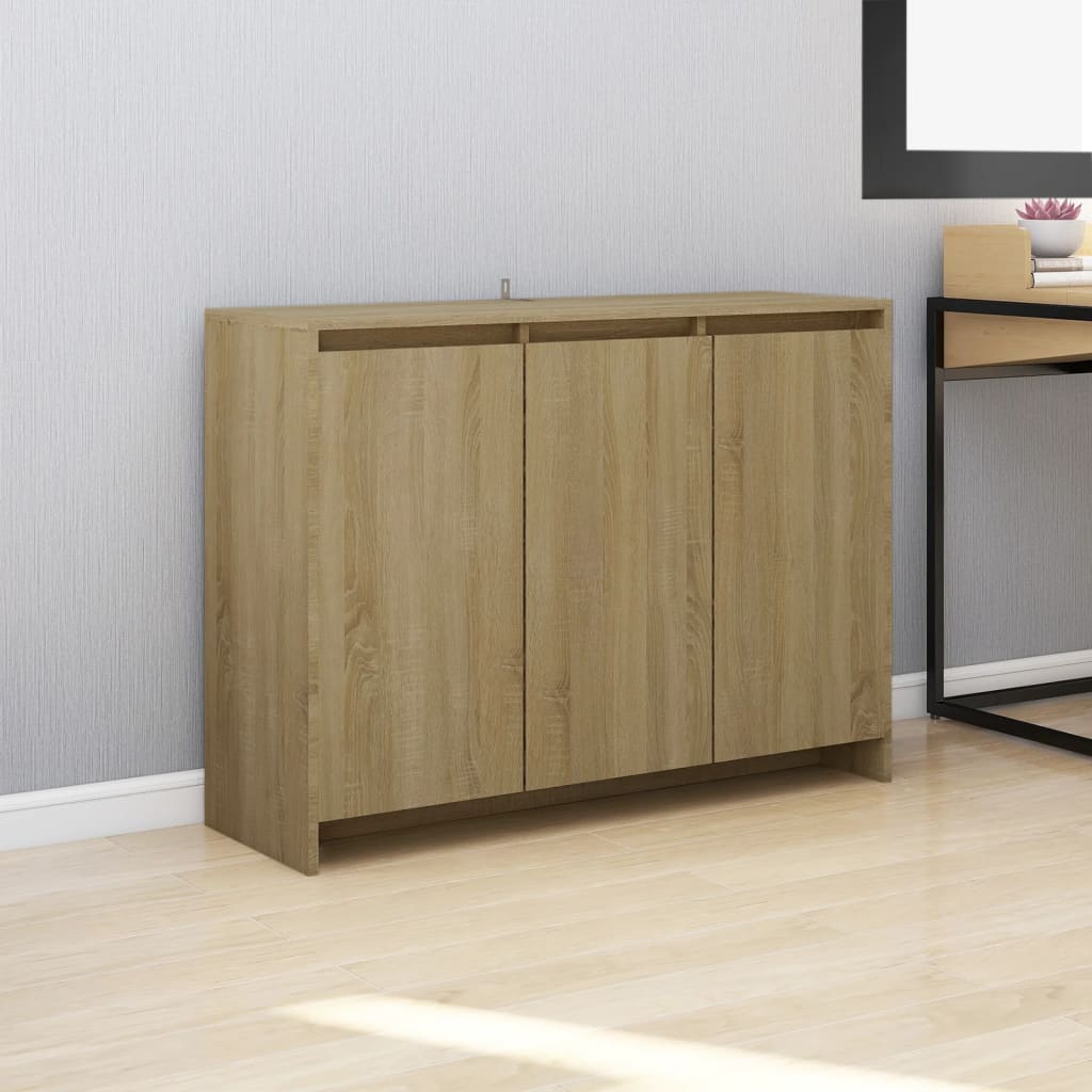 Aparador de madera contrachapada blanco 102x33x75 cm