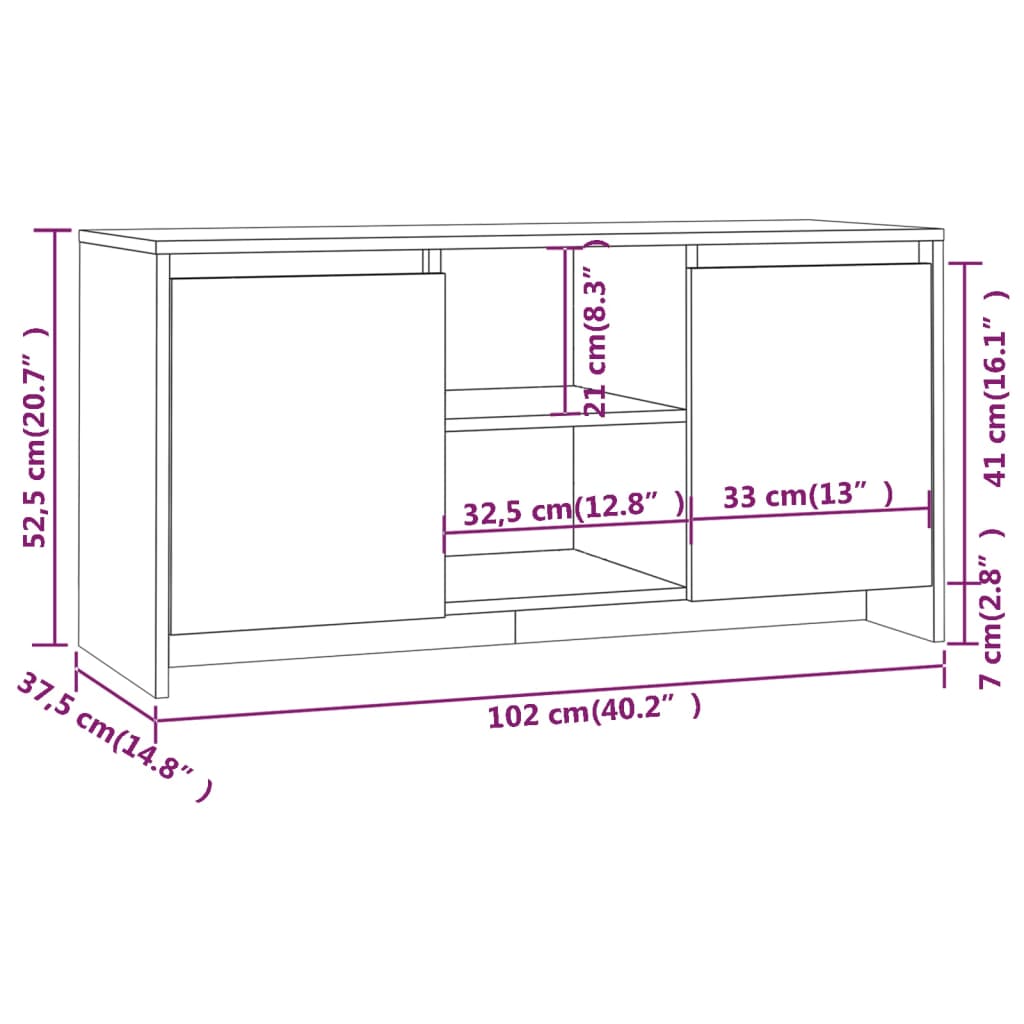Mueble de TV madera contrachapada gris hormigón 102x37,5x52,5cm