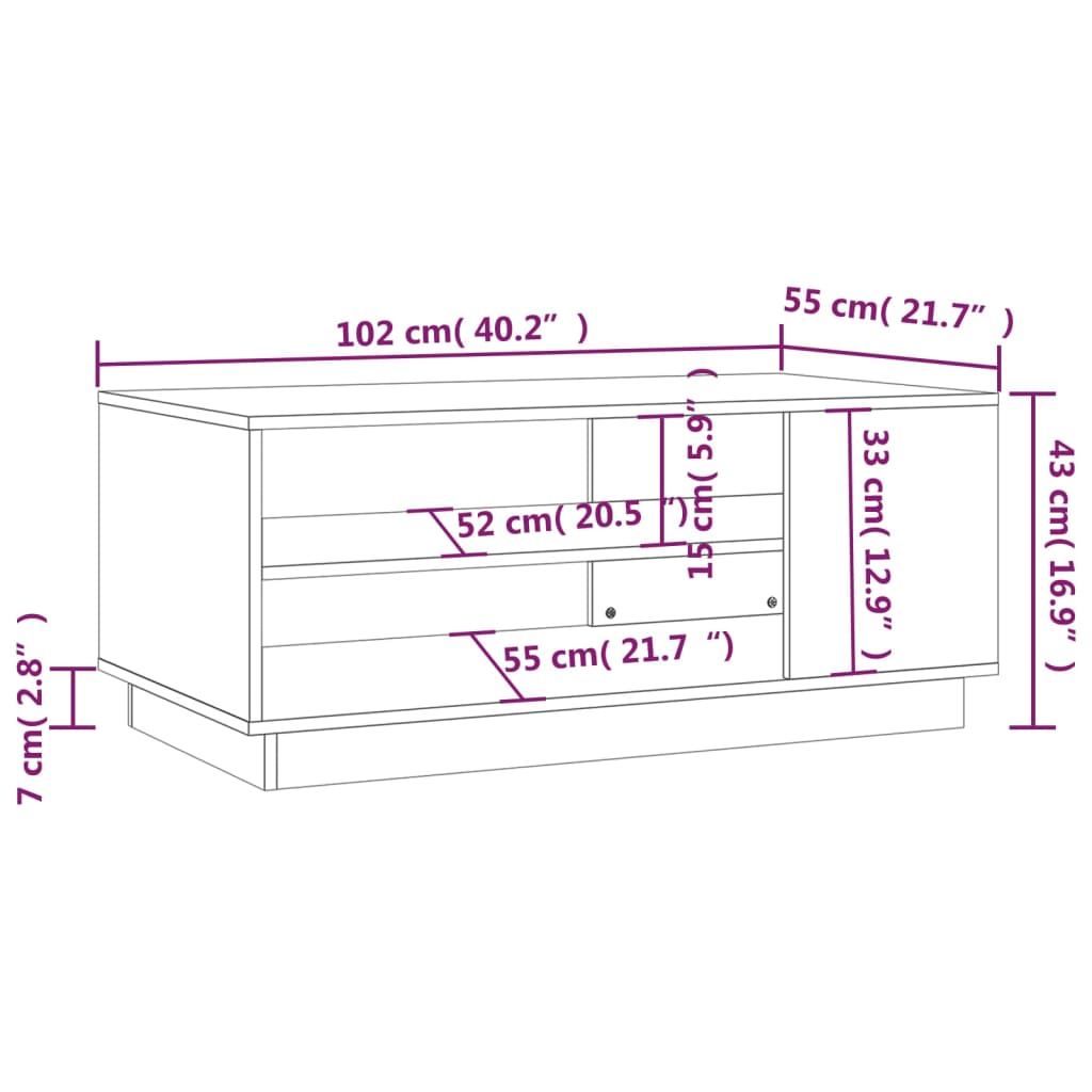 Mesa de centro de madera de ingeniería blanca 102x55x43 cm