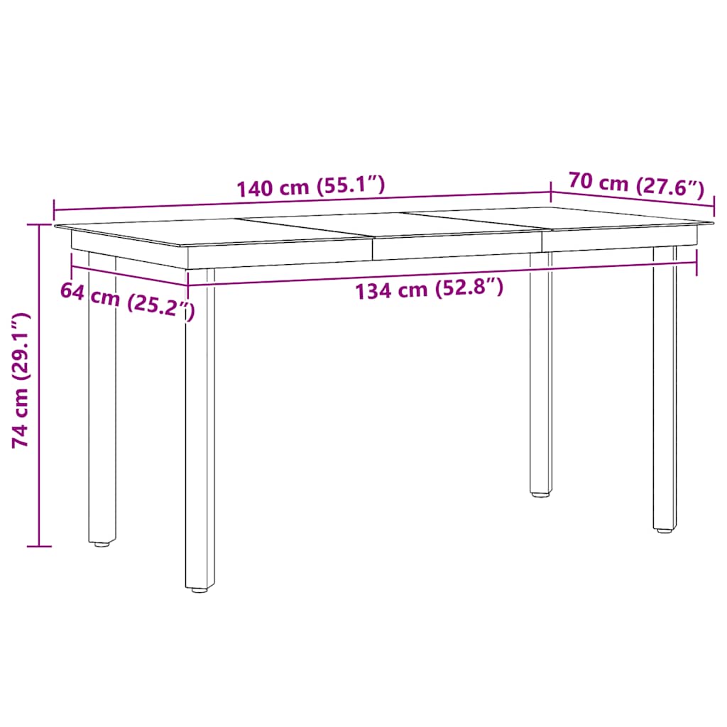 Mesa de comedor de jardín acero y vidrio negra 140x70x74 cm