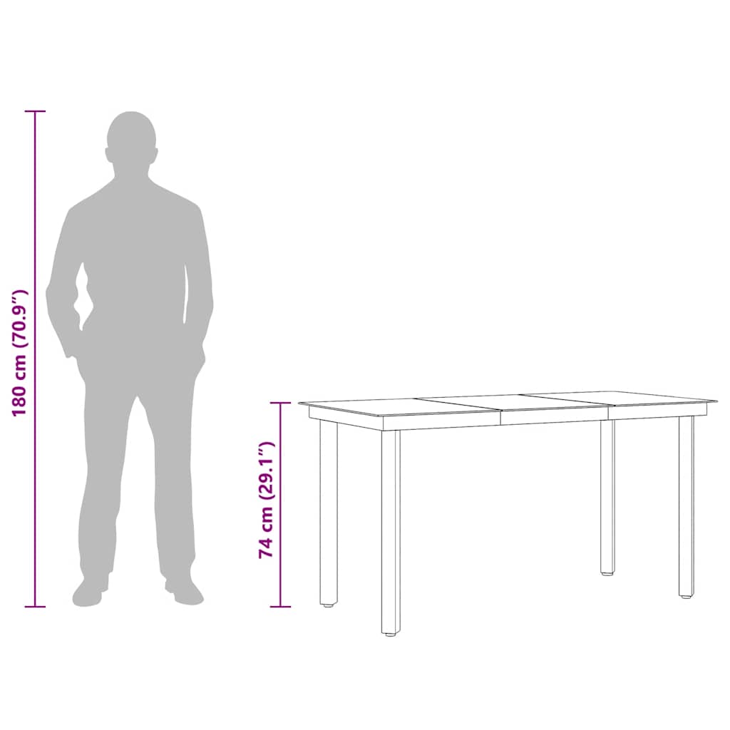 Mesa de comedor de jardín acero y vidrio negra 140x70x74 cm