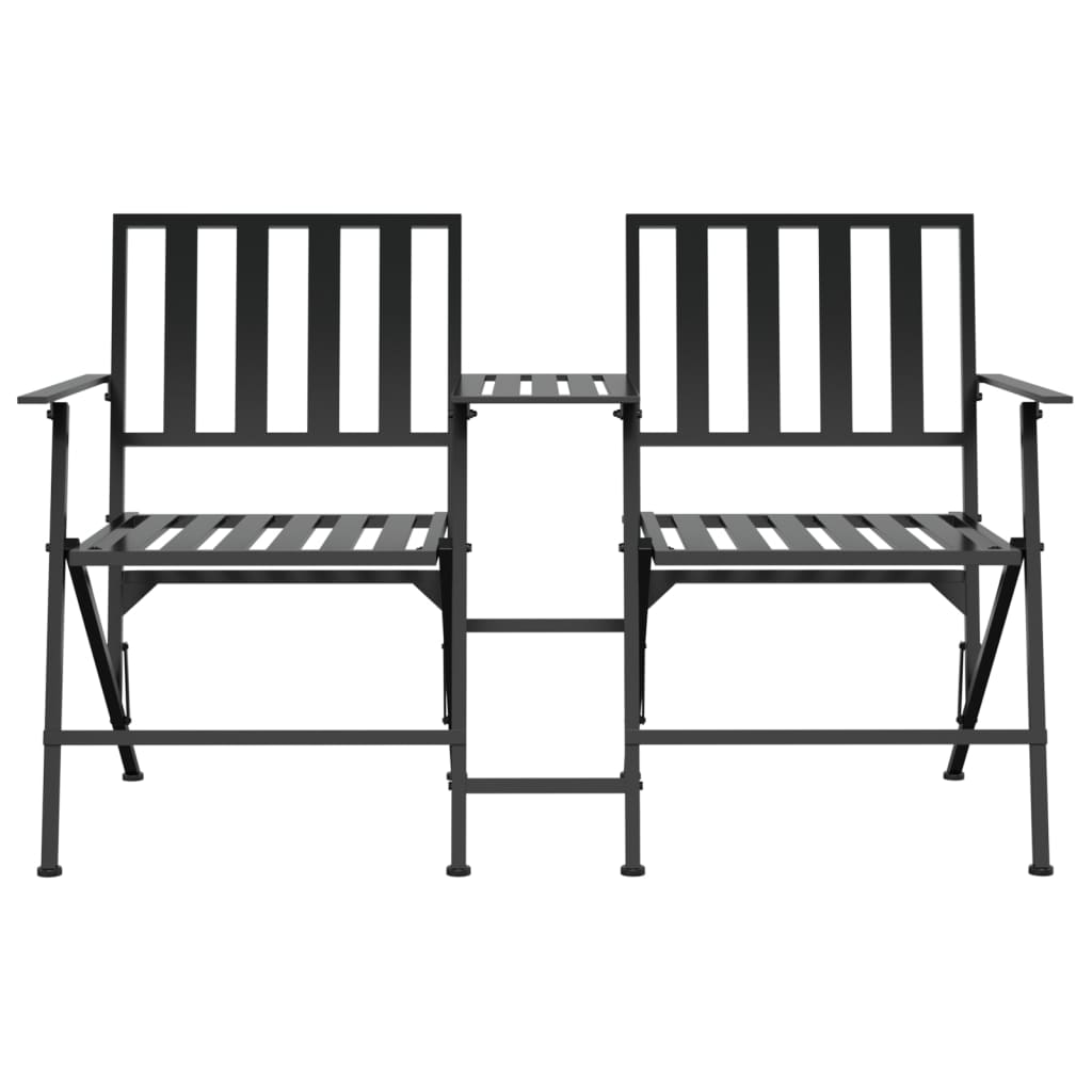 Banco plegable de jardín de dos plazas 137 cm acero negro