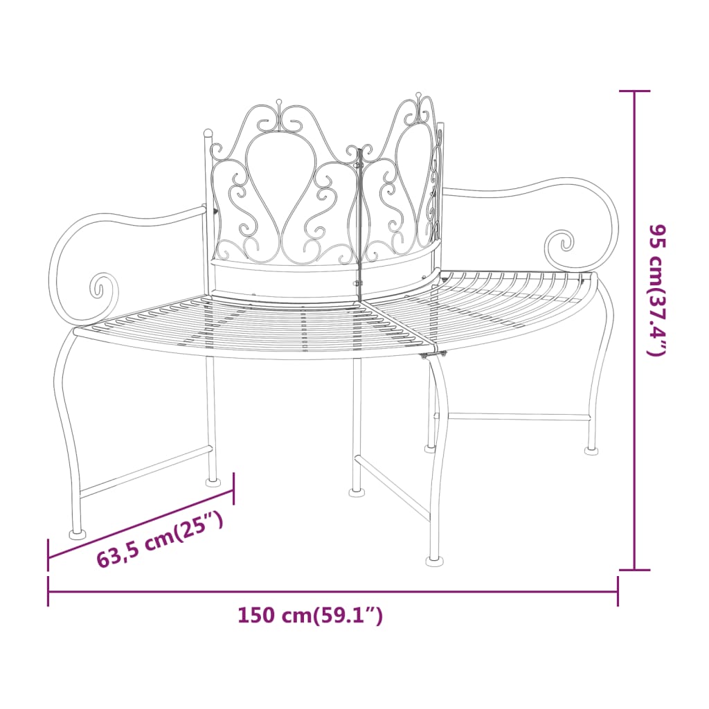 Black Steel Garden Bench 150 cm