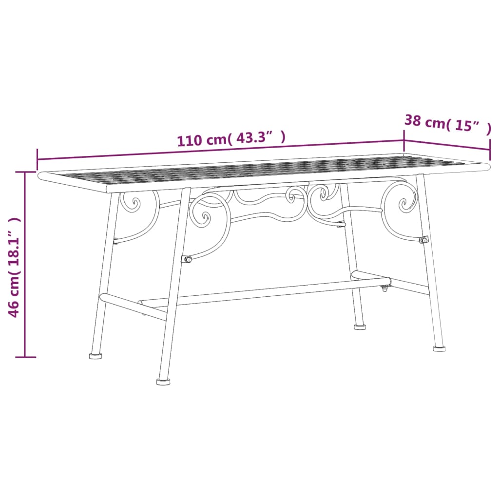 Banco de jardín de acero negro 110 cm