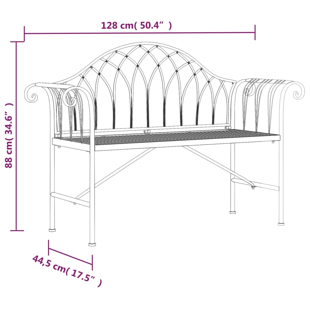 Banco de jardín de dos plazas 128 cm acero negro