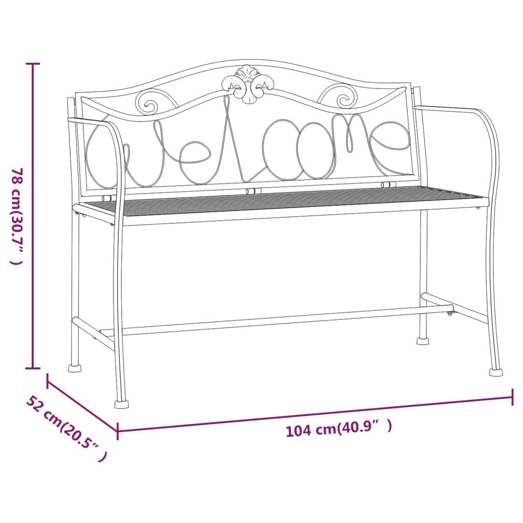 Banco de jardín de dos plazas 104 cm acero negro