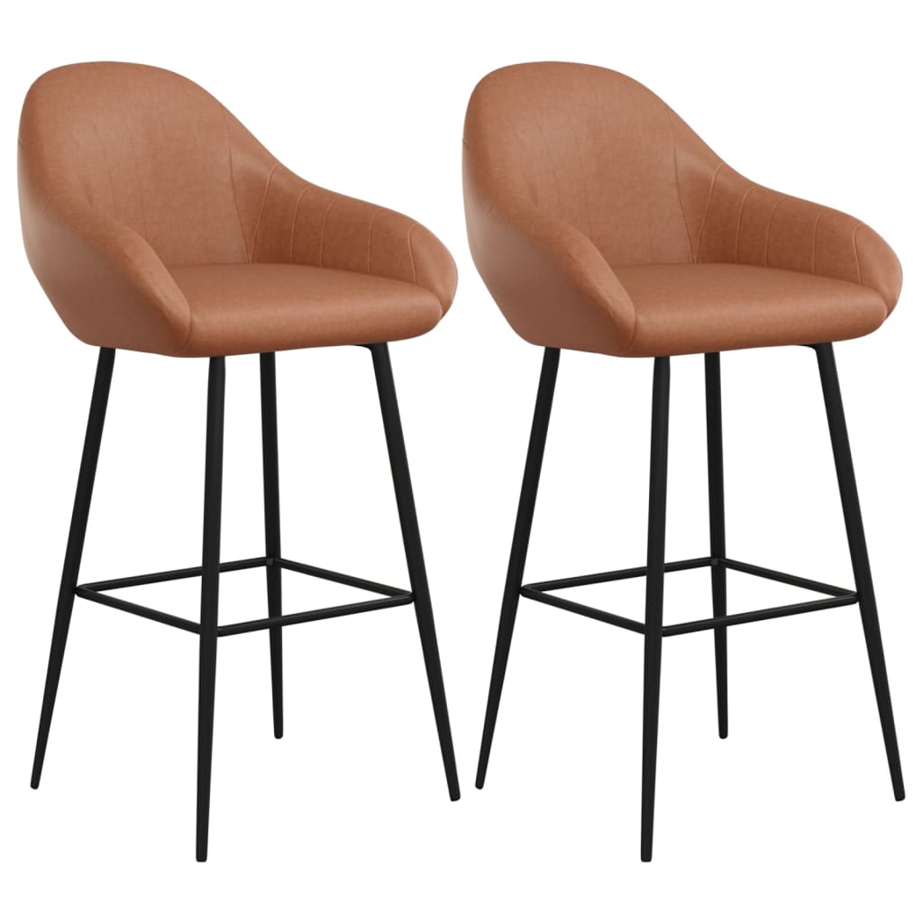 Taburetes de barra de cocina 2 uds cuero sintético marrón claro