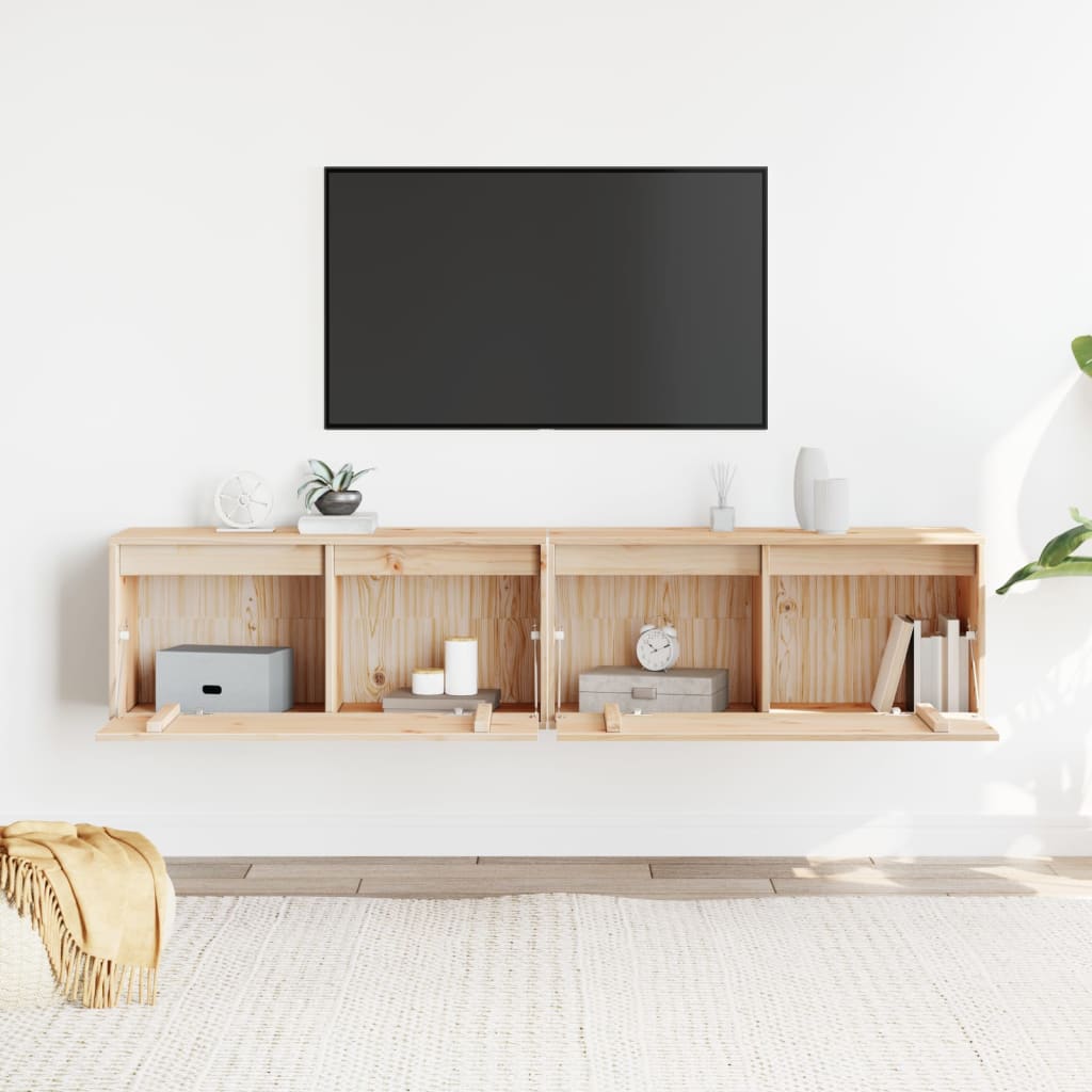 Armario de pared 2 uds madera maciza de pino 80x30x35 cm