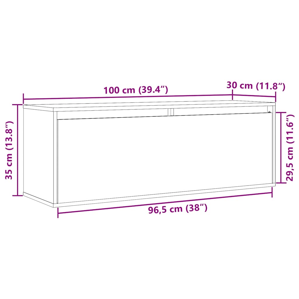 Armario de pared de madera maciza de pino 100x30x35 cm