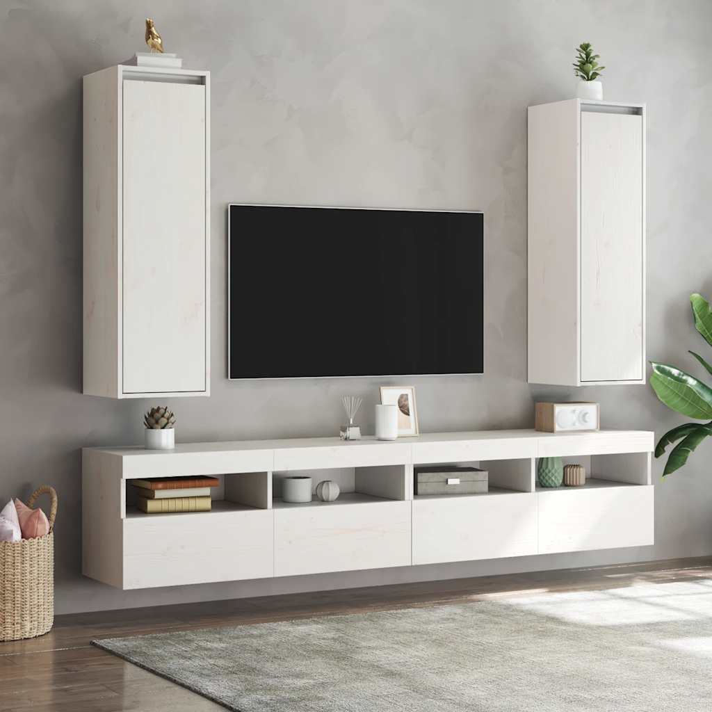 Armario de pared 2 uds madera maciza pino blanco 30x30x100 cm