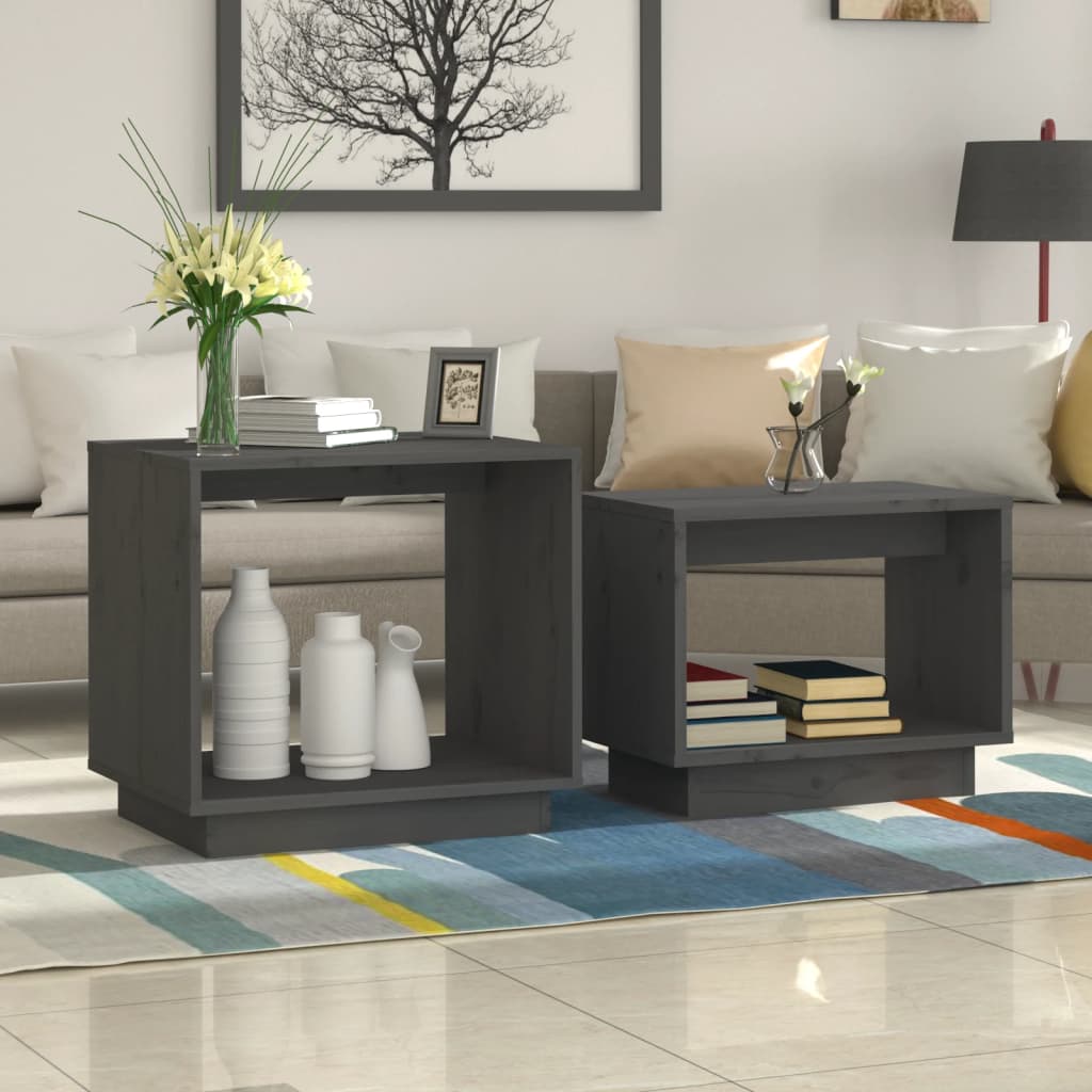 Stackable coffee tables, set of 2, honey brown pine wood