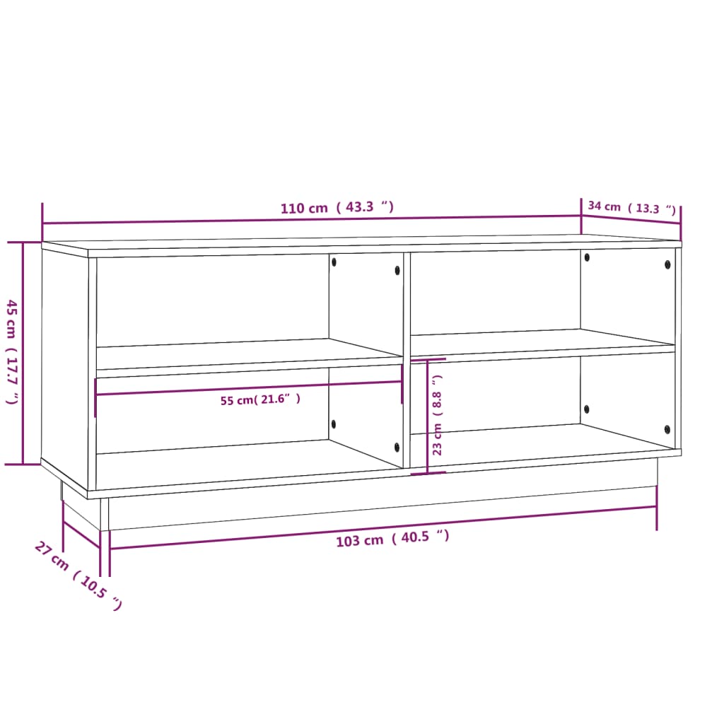 Zapatero de madera maciza de pino 110x34x45 cm