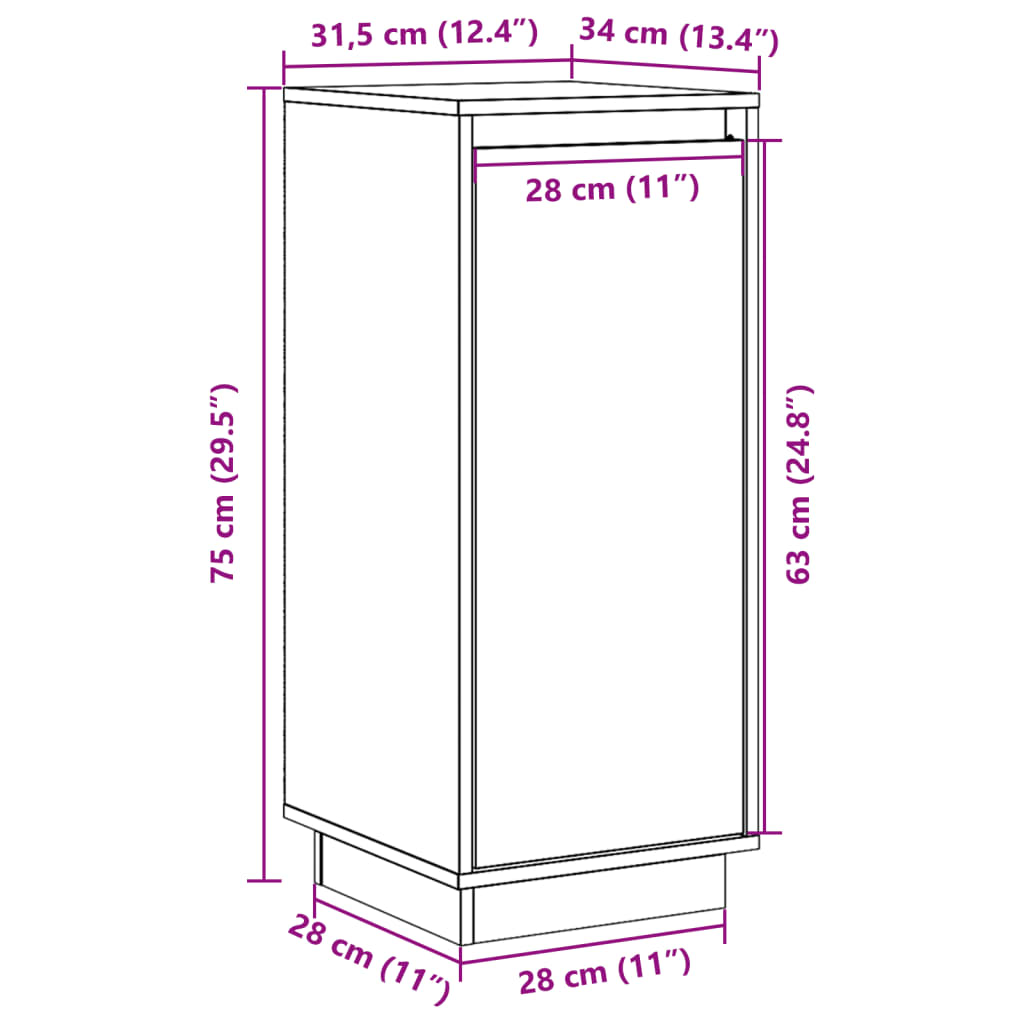 Aparador de madera maciza de pino 31,5x34x75 cm