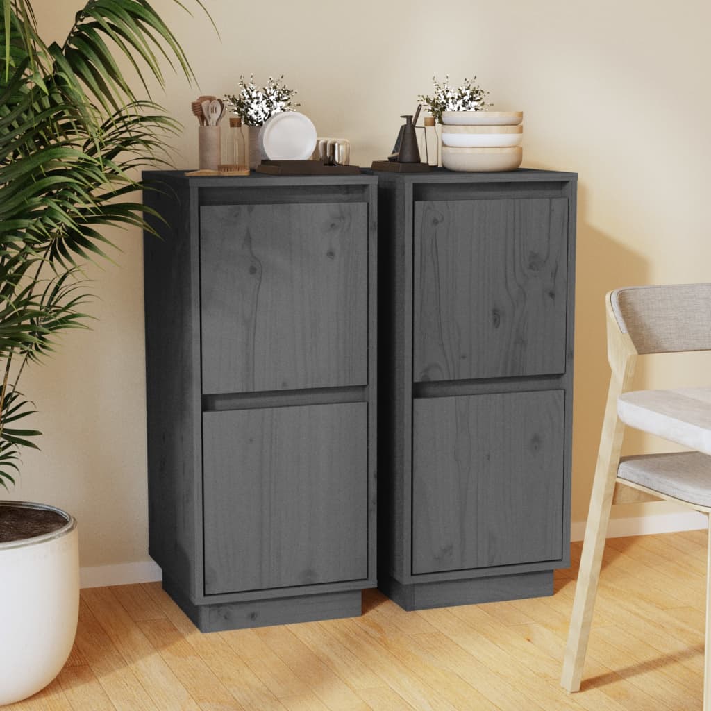 Sideboard 2 pcs solid pine wood 31.5x34x75 cm