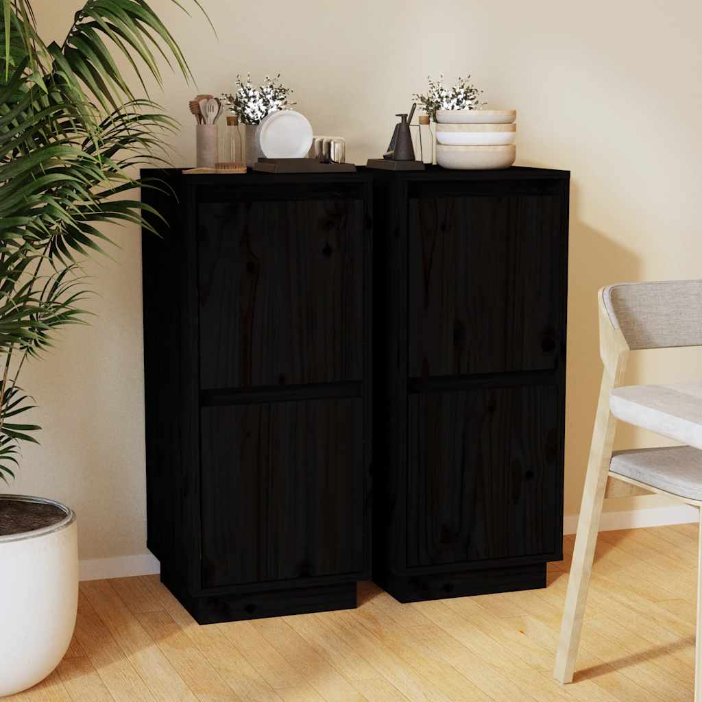 Sideboard 2 pcs solid pine wood 31.5x34x75 cm