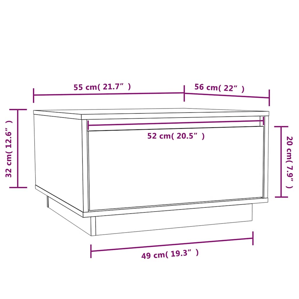 Mesa de centro de madera maciza de pino 55x56x32 cm