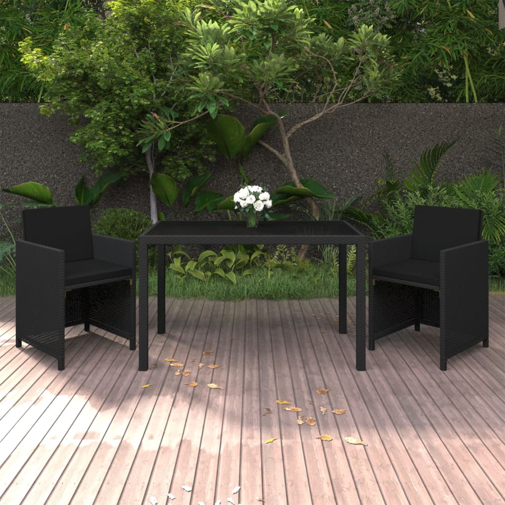Conjunto de refeição de jardim 3 peças com almofadas vime sintético bege