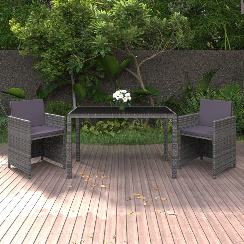 Conjunto de refeição de jardim 3 peças com almofadas vime sintético bege
