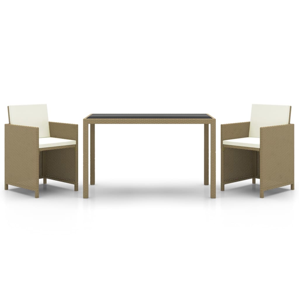 Set comedor de jardín 3 pzas con cojines ratán sintético beige