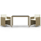 Set comedor de jardín 3 pzas con cojines ratán sintético beige