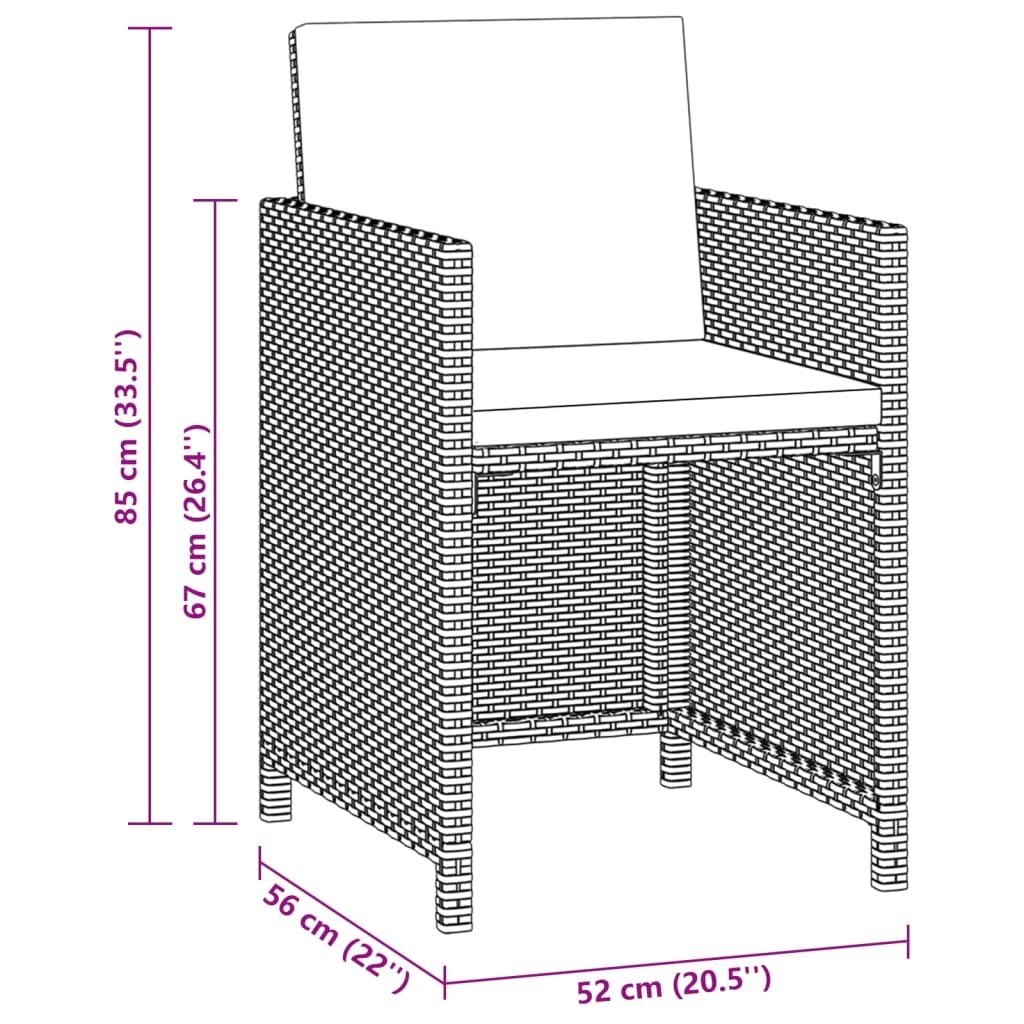 Set comedor de jardín 3 pzas con cojines ratán sintético beige