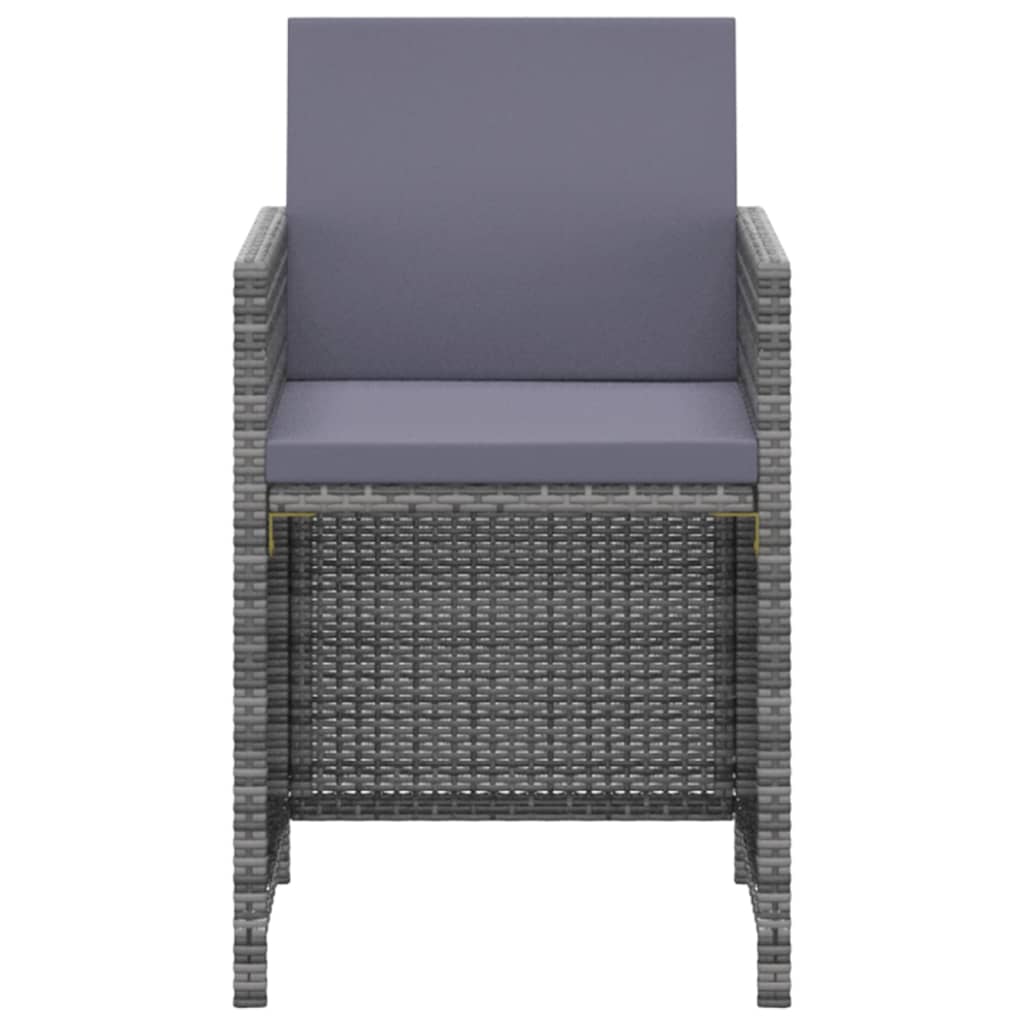 Set de comedor jardín 3 piezas con cojines ratán sintético gris