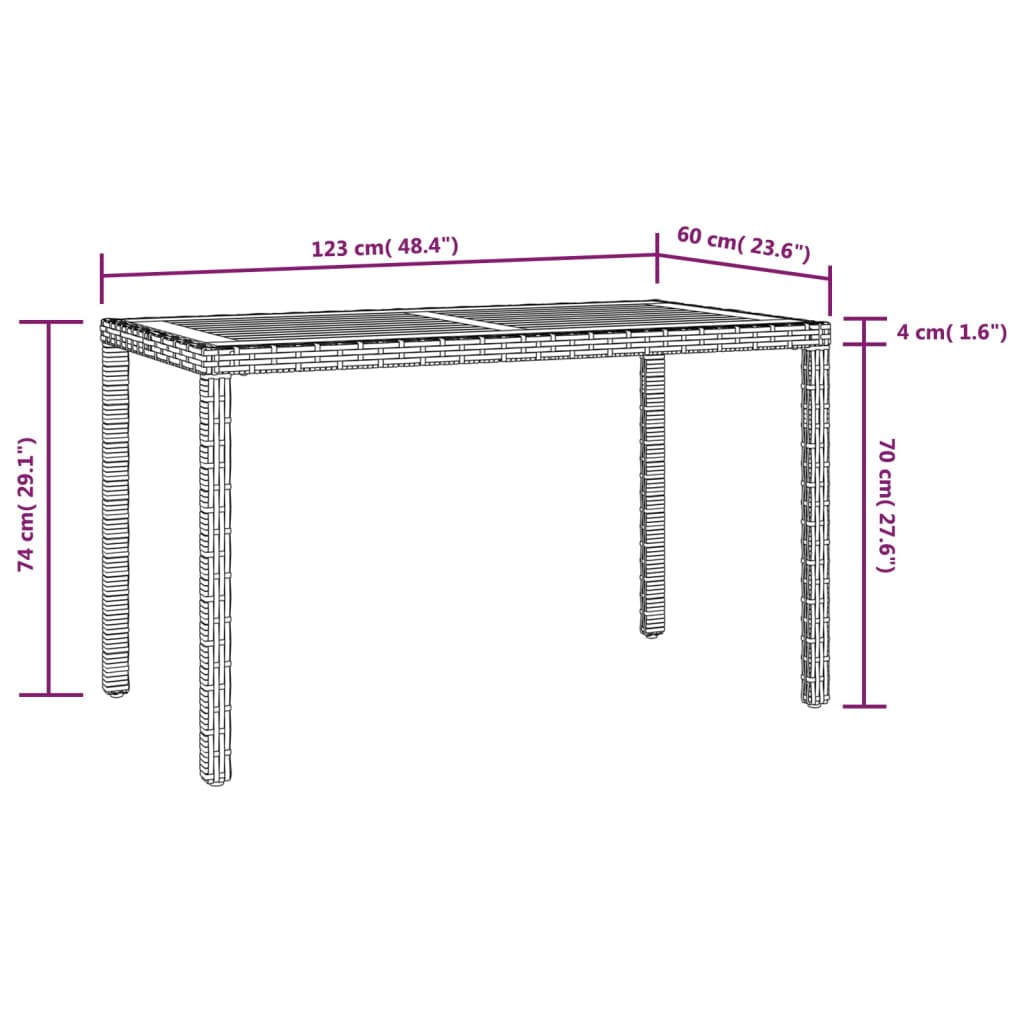 Set de comedor jardín 3 piezas con cojines ratán sintético gris
